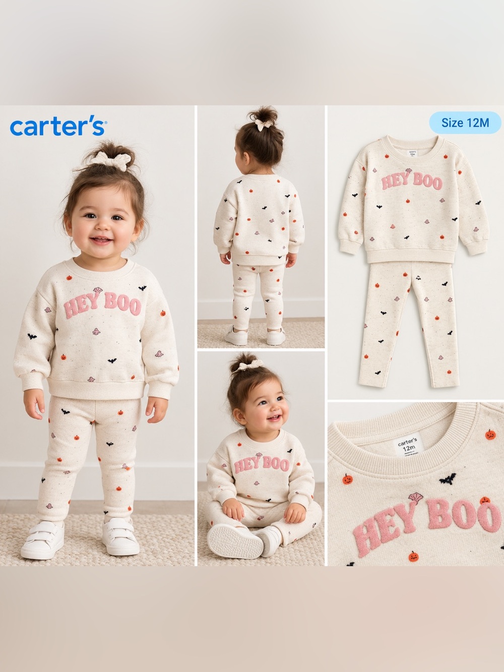 Carter's Cream Hey Boo Sweatshirt & Leggings Pajama Set with Pink Lettering